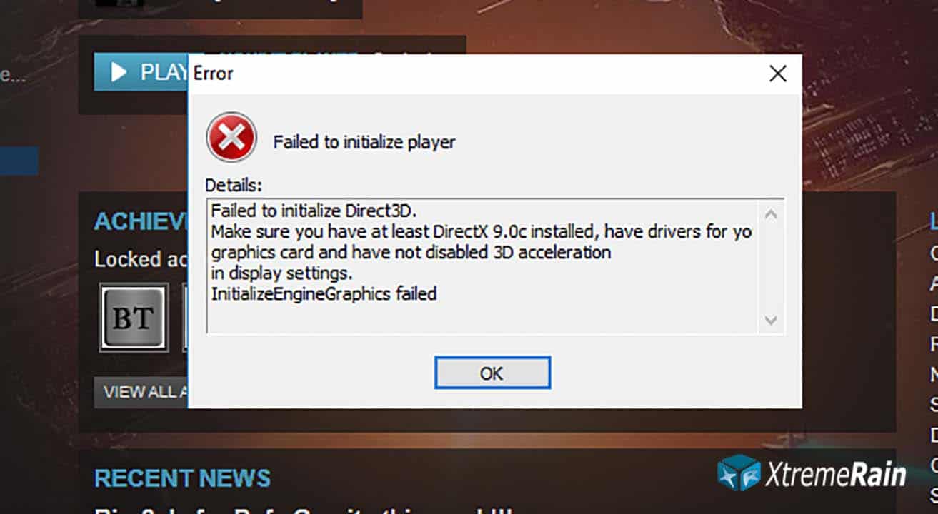 unable to initialize direct3d